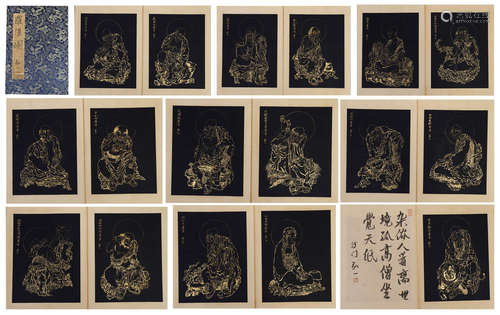 EIGHTEEN PAGES CHINESE PAINTING ALBUM OF ARHATS FIGURES