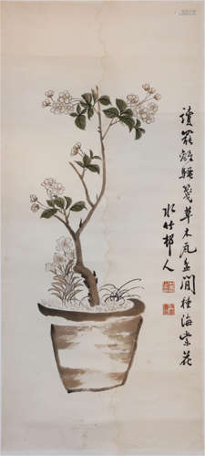 CHINESE HANGING SCROLL OF FLOWERS BLOSSOMMING