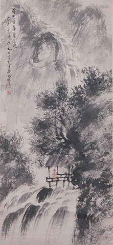 CHINESE INK PAINTING OF FIGURE IN MOUNTAIN