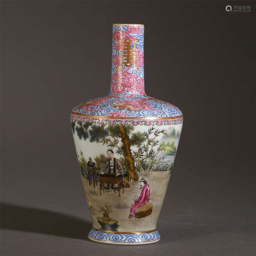 A CHINESE FAMILLE ROSE SCHOLARS & TREE VASE