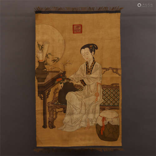 CHINESE YELLOW GUOUND SILK WITH BEAUTIE FIGURE