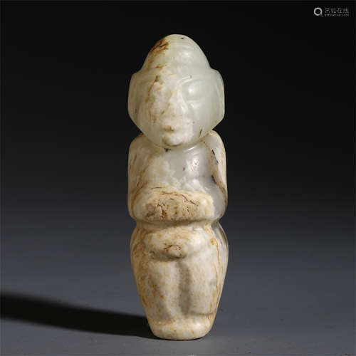 AN ANCIENT CHINESE JADE CARVED FIGURE TABLE ITEM