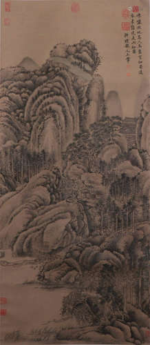 CHINESE HANGING SCROLL OF MOUNTAIN BY WANG HUI