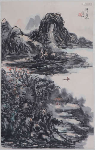 CHINESE INK AND COLOR PAINTING OF MOUNTAIN VIEWS BY HUANG BINHONG