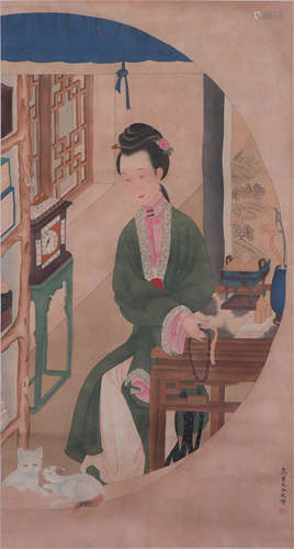 CHINESE SILK HANDSCROLL FIGURE PAINTING OF LENG MEI