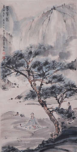 CHINESE HANGING SCROLL OF SCHOLARS UNDER THE PINE