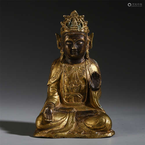 A CHINESE GILT BRONZE OF BUDDHA WITH CORONET