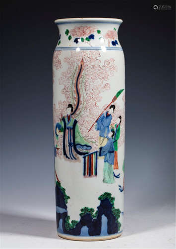 CHINESE WUCAI PORCELAIN FIGURE VASE