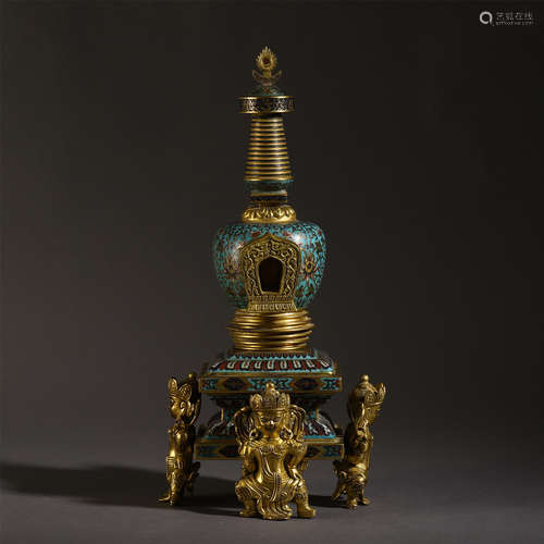 A FINELY CHINESE CLOISONNE BUDDHIST NICHE TOWER