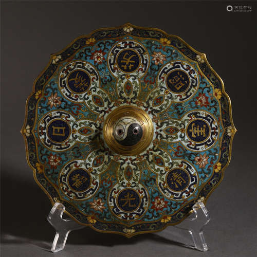 A CHINESE CLOISONNE BRONZE  BRONZE ROUND MIRROR