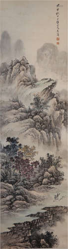 CHINESE HANGING SCROLL OF LANDSCAPE AND FIGURD