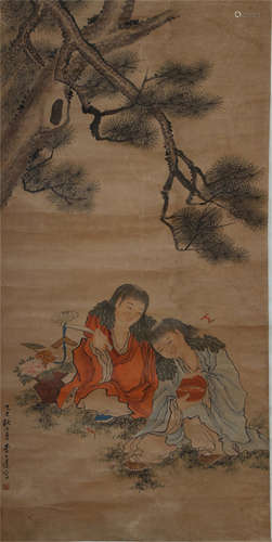 CHINESE PAINTING OF FIGURE UNDER THE PINE TREE BY LI SHIDA