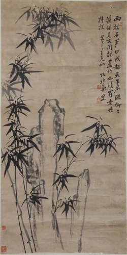 CHINESE INK PAINTING OF BAMBOOS AND CALLIGRAPHY BY ZHENG BANQIAO