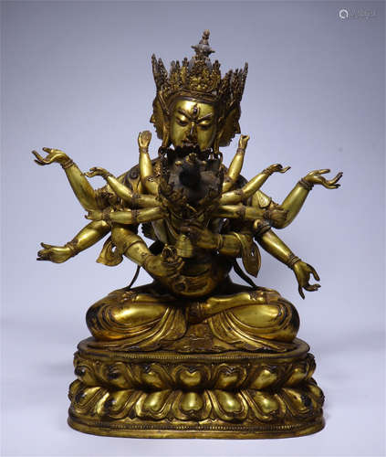 A CHINESE GILT BRONZE SEATED BUDDHISM FIGURE