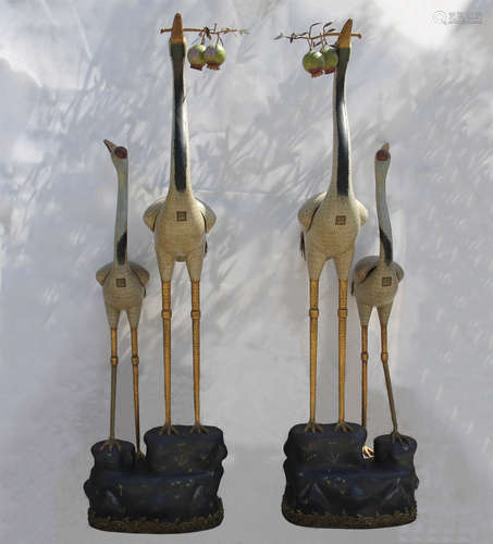 A PAIR OF RARE CHINESE CLOISONNE FLOWER CRANE TABLE ITEM