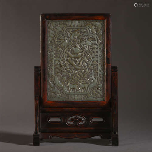 A CHINESE ROSEWOOD CARVED DRAGON PATTERN TABLE SCREEN