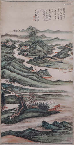 CHINESE HANGING SCROLL OF FIGURE AND LANDSCAPE