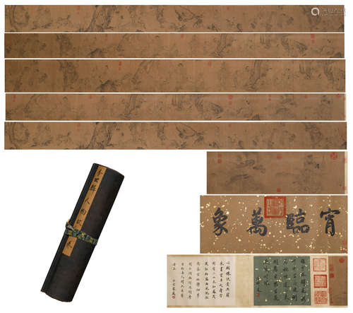 A CHINESE HANDSCROLL PAINTING OF FIGURE& CALLIGRAPHY BY LI GONGLIN