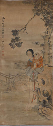 CHINESE HANGING SCROLL OF BEAUTY FIGURE BY YU JI