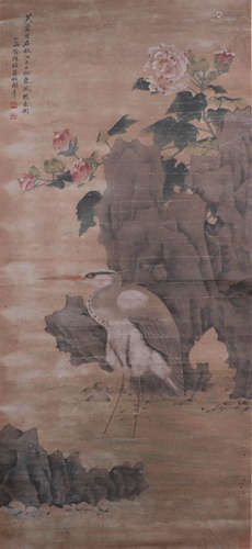 CHINESE HANGING SCROLL OF FLOWER & BIRD