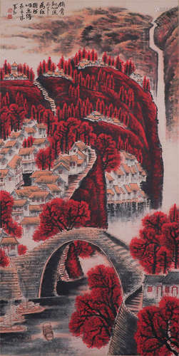 CHINESE INK AND COLOR PAINTING OF LANDSCAPE BY LI KERAN