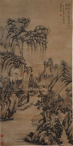 CHINESE HANGING SCROLL CALLIGRAPHY OF LANDSCAPE