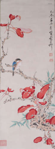 CHINESE HANGING SCROLL OF FLOWER AND BIRD BY XIE ZHILIU