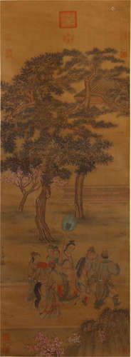 CHINESE HANGING SCROLL OF FIGURE AND STORY BY YAN LIBEN