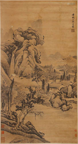 CHINESE HANGING SCROLL OF MOUNTAIN VIEWS BY WANG MENG