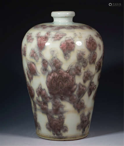 CHINESE PORCELAIN RED UNDER GLAZE MEIPING VASE