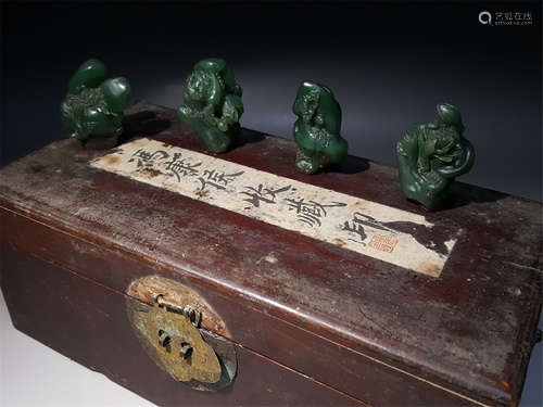 FOUR CHINESE SPINACH JADE CARVED SEAL