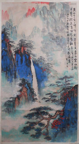 CHINESE INK AND COLOR PAINTING OF LANDSCAPE & CALLIGRAPHY