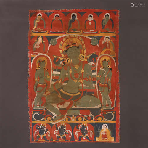 A CHINESE THANGKA DEPICTING TIBET OF BUDDHISM FIGURES