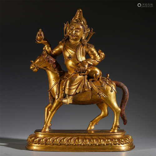 A CHINESE GILT BRONZE JAMBHALA RIDE A MOUNTS