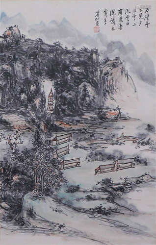 CHINESE HANGING SCROLL OF LANDSCAPE BY HUANG BINHONG