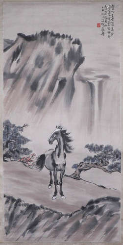 CHINESE INK AND COLOR PAINTING OF HORSE & CALLIGRAPHY