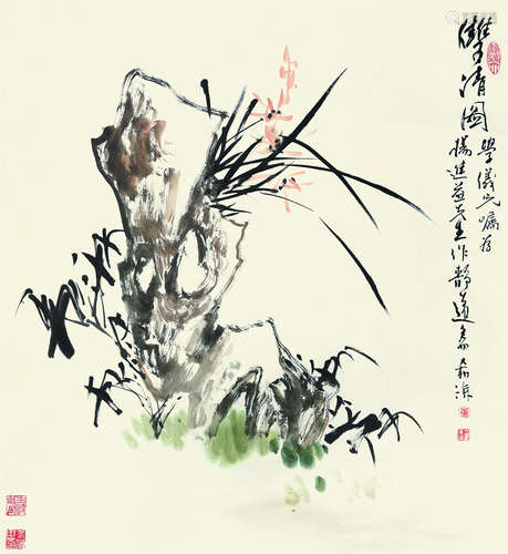 董希源（b.1964） 双清图 镜片 设色纸本