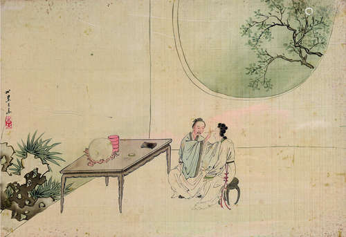 王素（1794～1877） 梳妆图 镜框 设色绢本