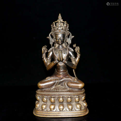 BRONZE CAST 'FOUR ARM AVALOKITESHVARA' SEATED FIGURE