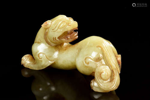 HETIAN JADE CARVED MYTHICAL LION FIGURE