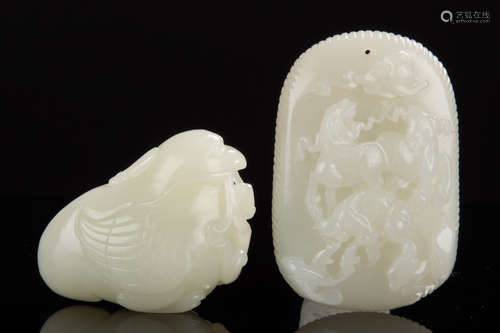 TWO WHITE JADE CARVINGS