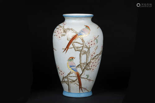 FAMILLE ROSE 'FLOWERS AND BIRDS' VASE