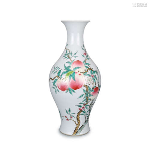 FAMILLE ROSE 'NINE PEACHES' OLIVE SHAPED VASE