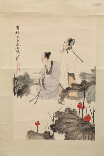 ZHANG DAQIAN: INK AND COLOR ON PAPER PAINTING 'SCHOLARS'