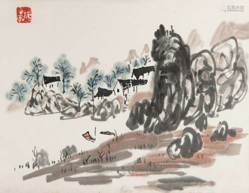 CHEN ZIZHUANG: INK AND COLOR ON PAPER PAINTING 'LANDSCAPE SCENERY'