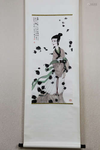 FU BAOSHI: INK AND COLOR ON PAPER PAINTING 'LADY'