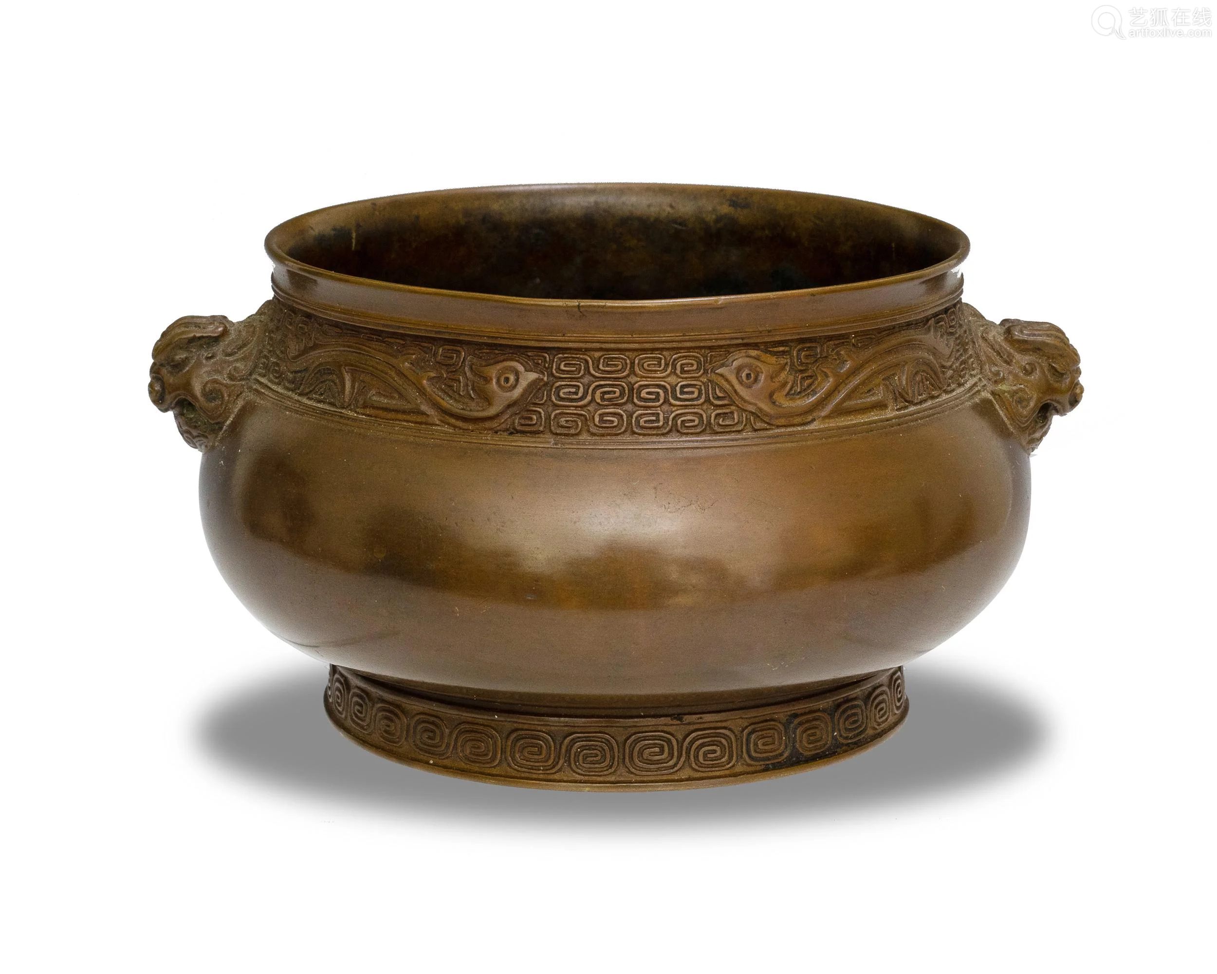 chinese bronze censer, 18-19th century十八/十九世紀 雙獅耳銅爐