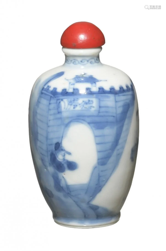 Chinese Blue-and-White Snuff Bottle, 19th Century十九世紀 青花人物鼻煙壺