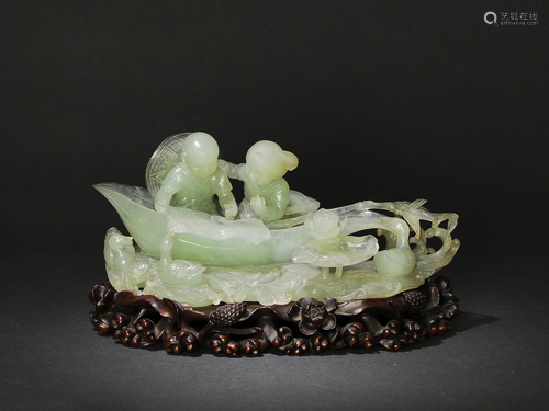 Chinese Jade Carving of Children, Cultural Rev文革時期 岫玉兒童擺件