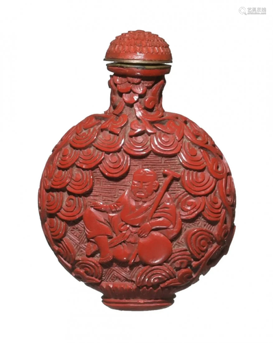 Chinese Cinnabar Snuff Bottle, 19th Century十九世紀 剔紅人物鼻煙壺